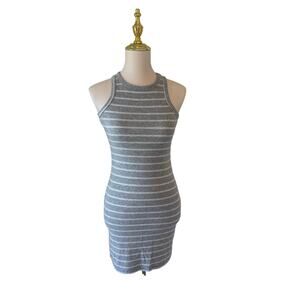 SO Striped Bodycon Tank Dress Womens Grey White Sz XS